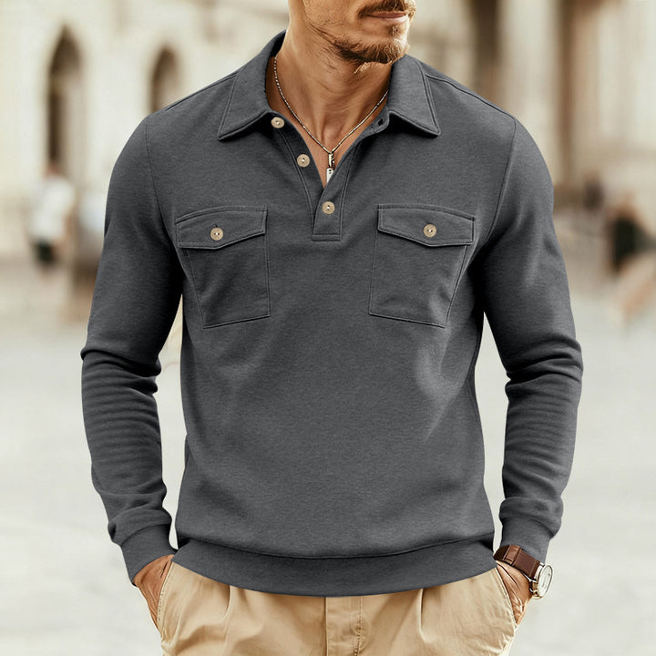 Men's stylish long-sleeve shirt with practical chest pockets and modern Henley neckline Lisslune