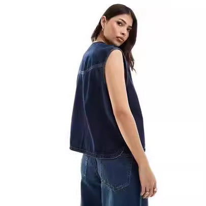 Women's Denim Bustier Vest with Lacing Lisslune
