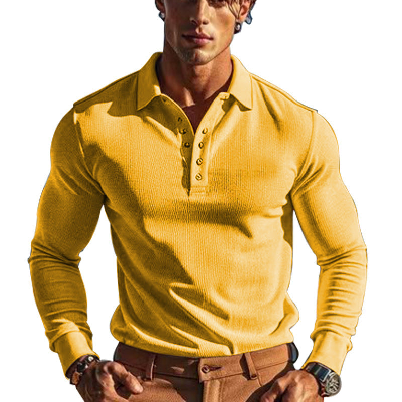 Men's elegant long sleeve polo with button placket and textured design Lisslune
