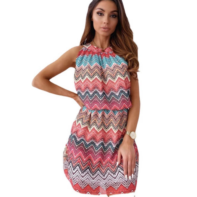 Women's Halter Mini Dress with Zigzag Pattern and Airy Fit Lune London