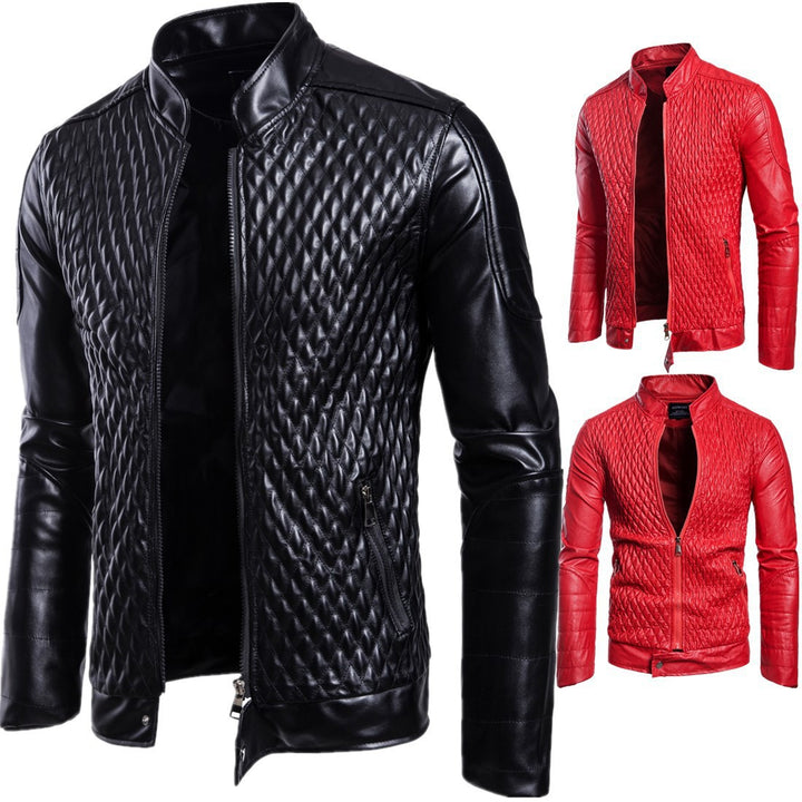 Men's Stylish Biker Leather Jacket with Quilted Details and Asymmetrical Zipper Lisslune