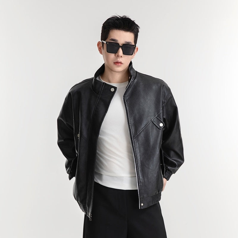 Men's synthetic leather jacket in a casual look with practical flap pockets Lisslune
