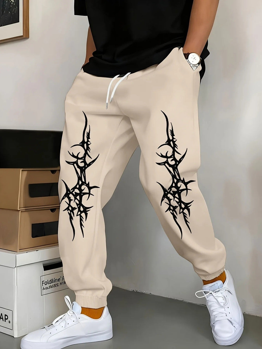 Men's Relaxed Fit Jogging Pants with Eye-Catching Graphic Design Lisslune
