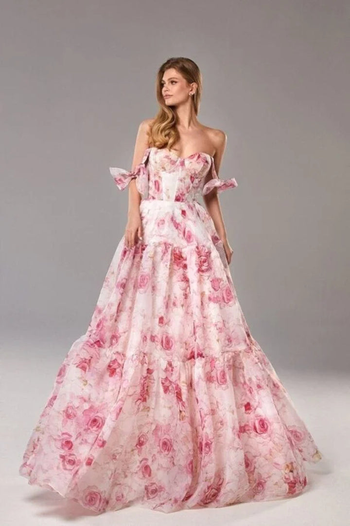 Women Elegant Maxi Dress with Floral Details and Ruffled Straps Lisslune
