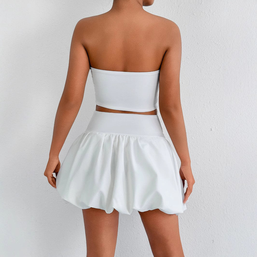 Damen Bandeau Mini Kleid mit Cut-Out-Details und voluminösem Rock Lisslune