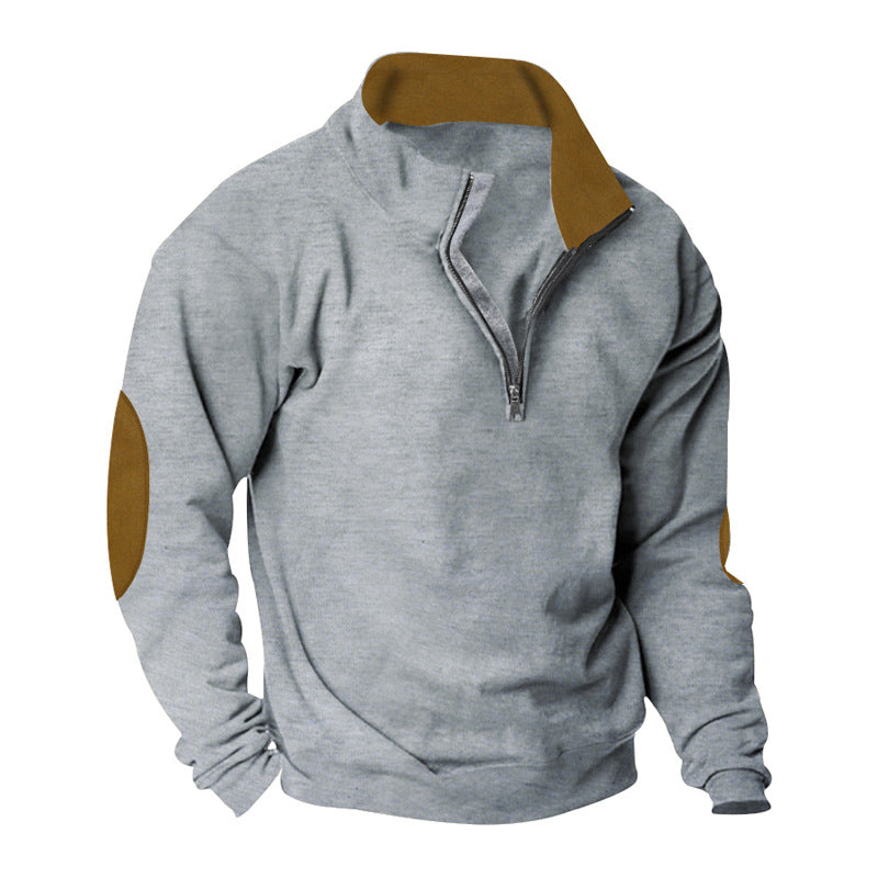 Men's Fleece Sweatshirt with Stand-up Collar and Stylish Contrast Sleeves Lisslune