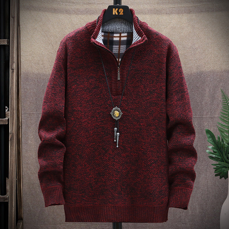 Men's fashionable knit sweater with half zipper and different textures Lisslune