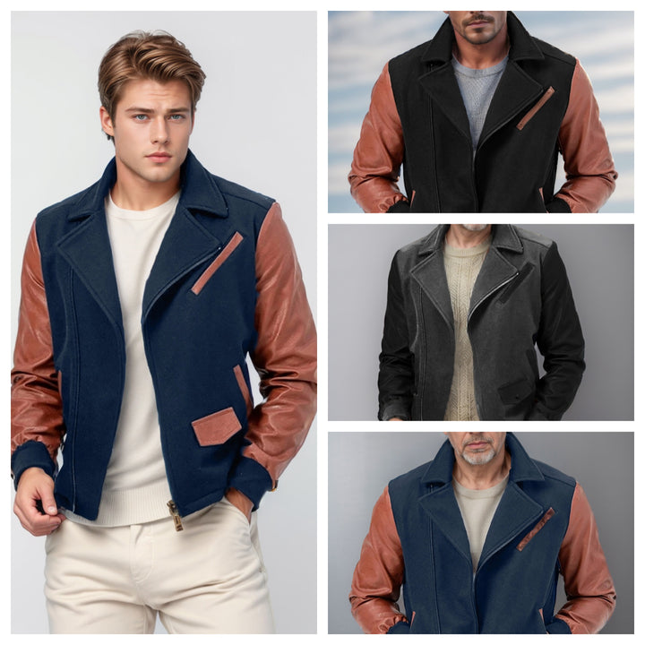 Men's fashionable fleece combination jacket with leather accents Lisslune