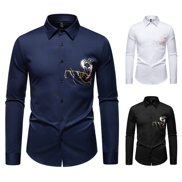 Men's Elegant Long Sleeve Shirt with Creative Embroidery Lisslune