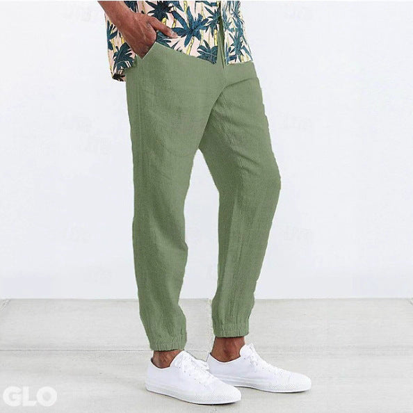Men's Lightweight Summer Linen Pants with Elastic Waistband and Side Pockets Lisslune