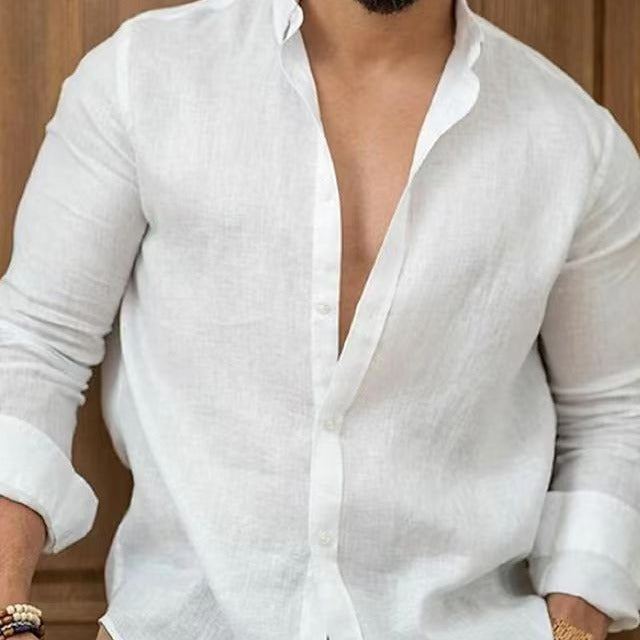Men's Elegant Linen Shirt with Fashionable Collar Lisslune