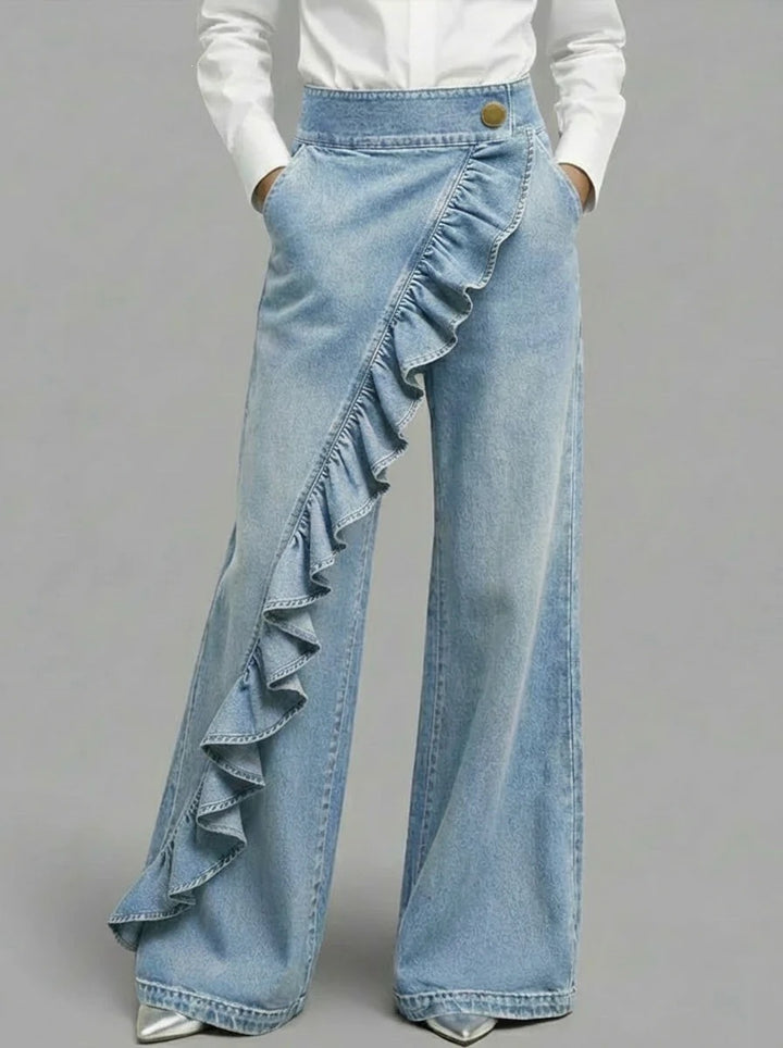 Women's Wide Jeans Pants with Ruffle Detail Lisslune