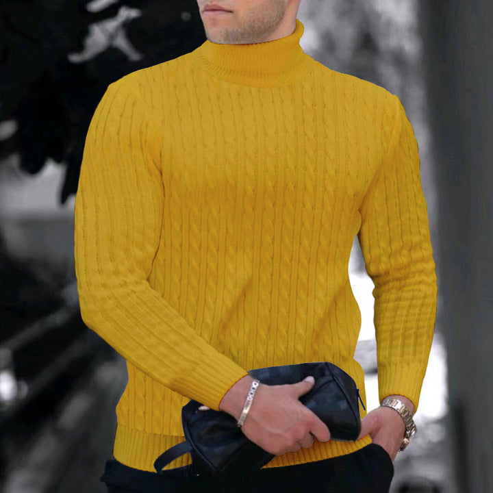 Men's elegant turtleneck sweater with exquisite cable knit texture Lisslune