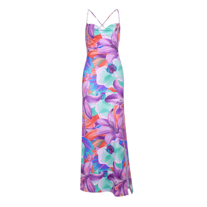 Women's maxi dress with floral pattern and elegant slit Lune London