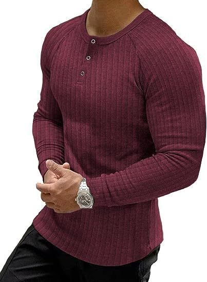 Men's long-sleeved ribbed T-shirt with button placket Lisslune