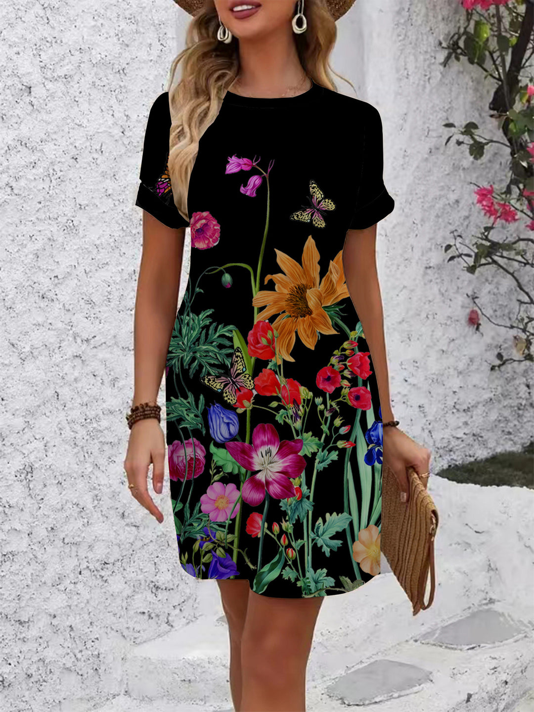 Women's Casual Short Sleeve Dress with Creative Geometric Pattern Lisslune
