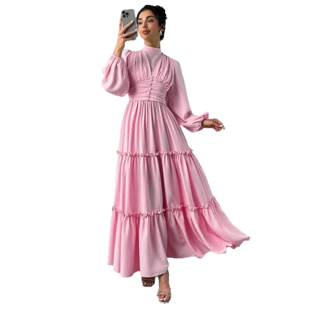 Ladies Maxi Dress with Elegant Ruffle Details and Gathered Top