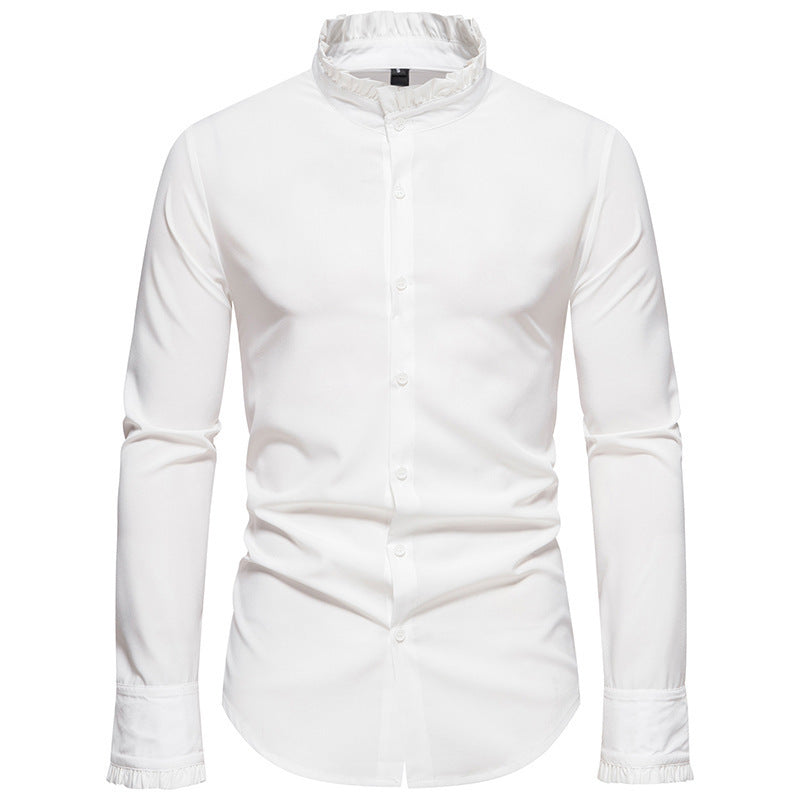 Men's Elegant Long Sleeve Shirt with Ruffle Details Lisslune