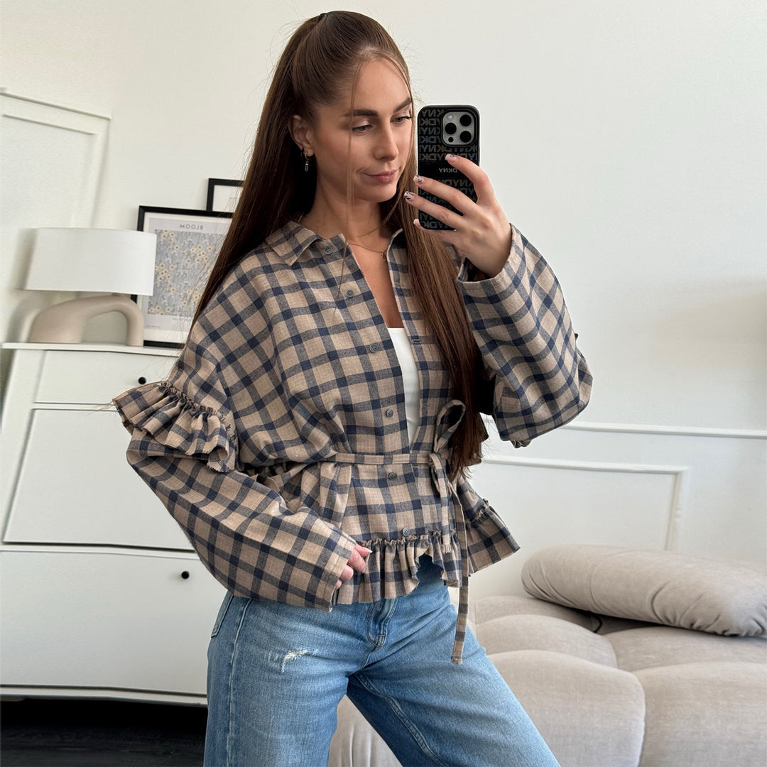 Women's checked shirt with ruffle details Lisslune
