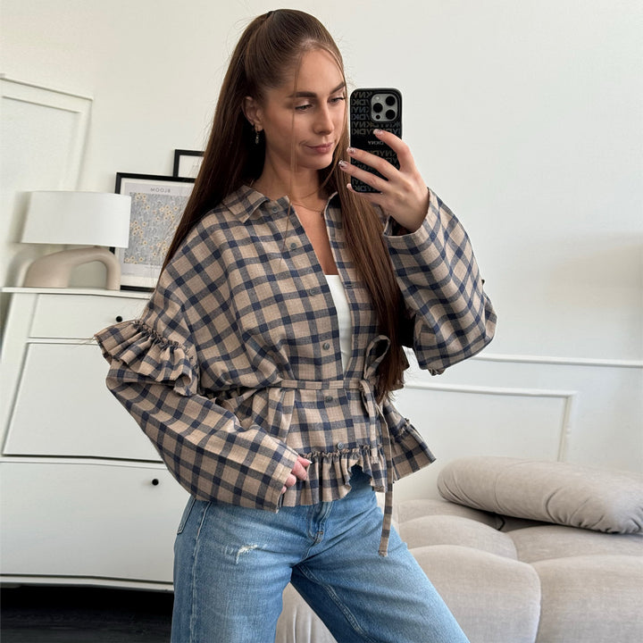 Women's checked shirt with ruffle details Lisslune