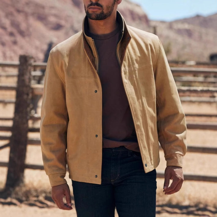 Men's leather jacket in classic style with warming lining Lisslune