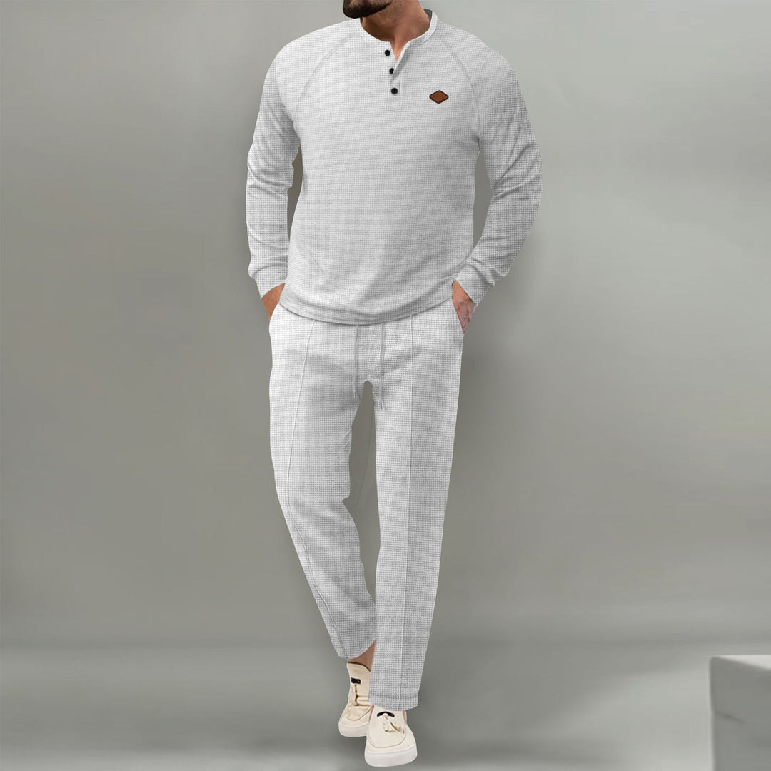 Men's casual long-sleeve shirt with button placket and elegant joggers Lisslune