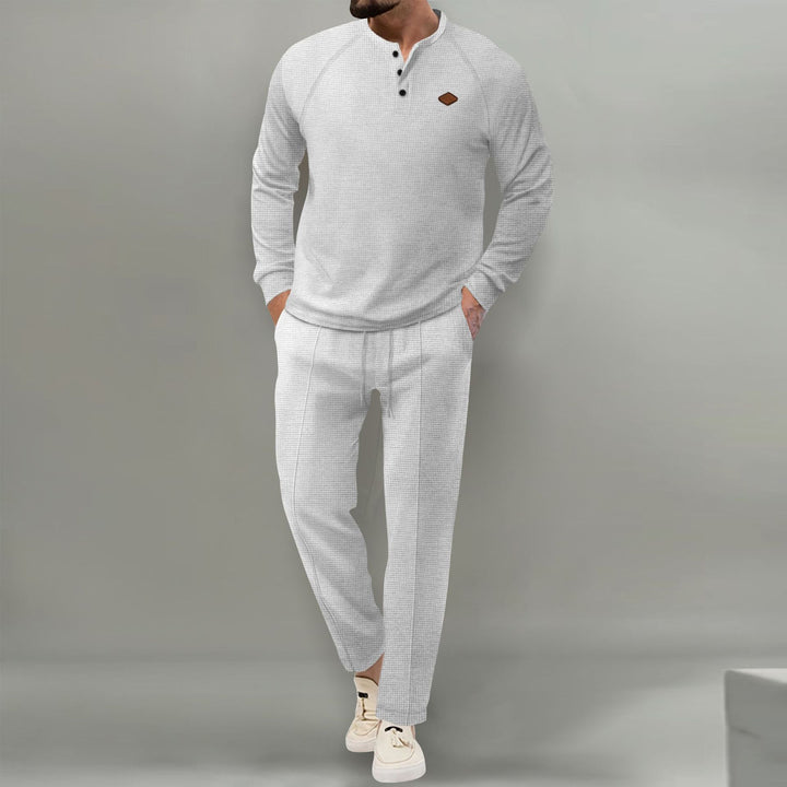 Men's casual long-sleeve shirt with button placket and elegant joggers Lisslune