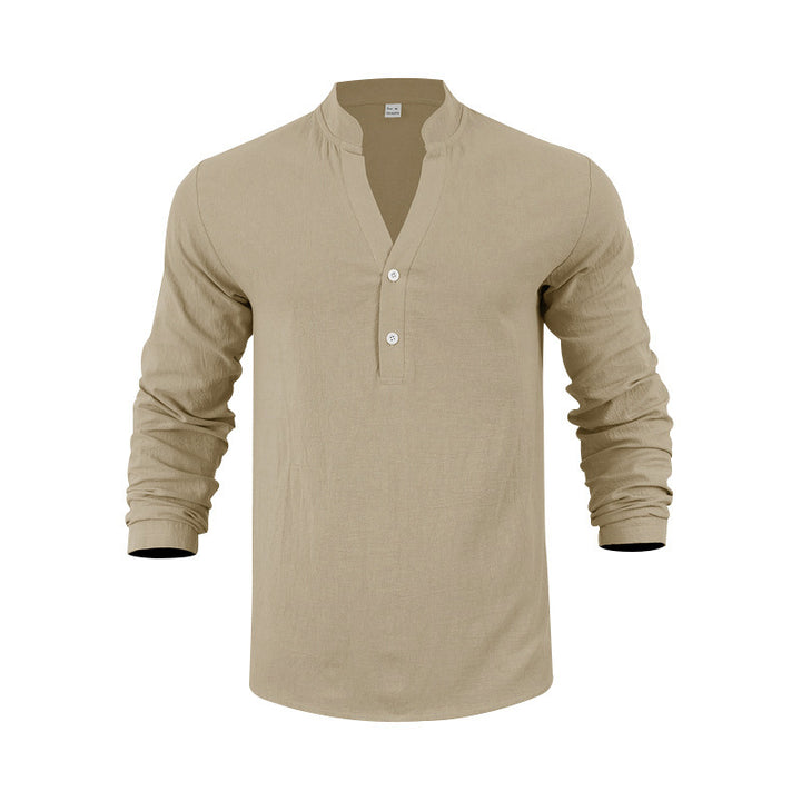 Men's Long Sleeve Henley Shirt with Modern Cut and Practical Button Placket Lisslune