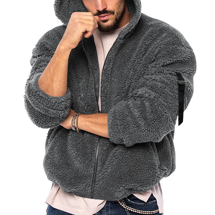 Men's fleece jacket with hood and practical zipper Lisslune