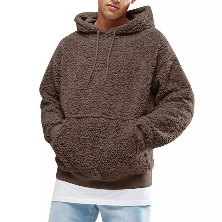 Men's Casual Teddy Fleece Hoodie with Practical Kangaroo Pockets and Adjustable Drawstring Lisslune