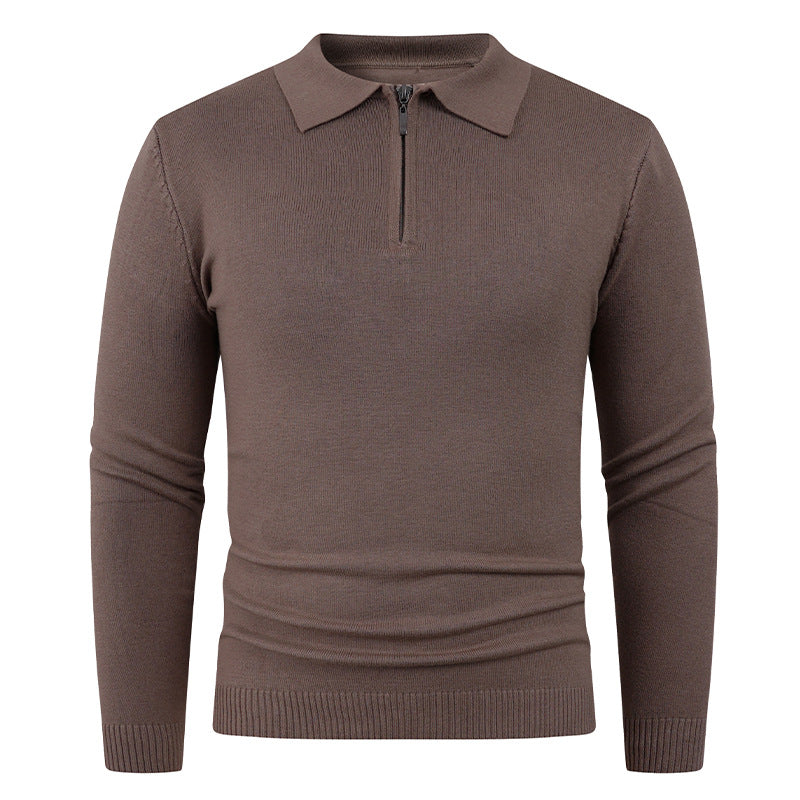 Men's knit sweater with half-open collar and fine ribbed texture Lisslune