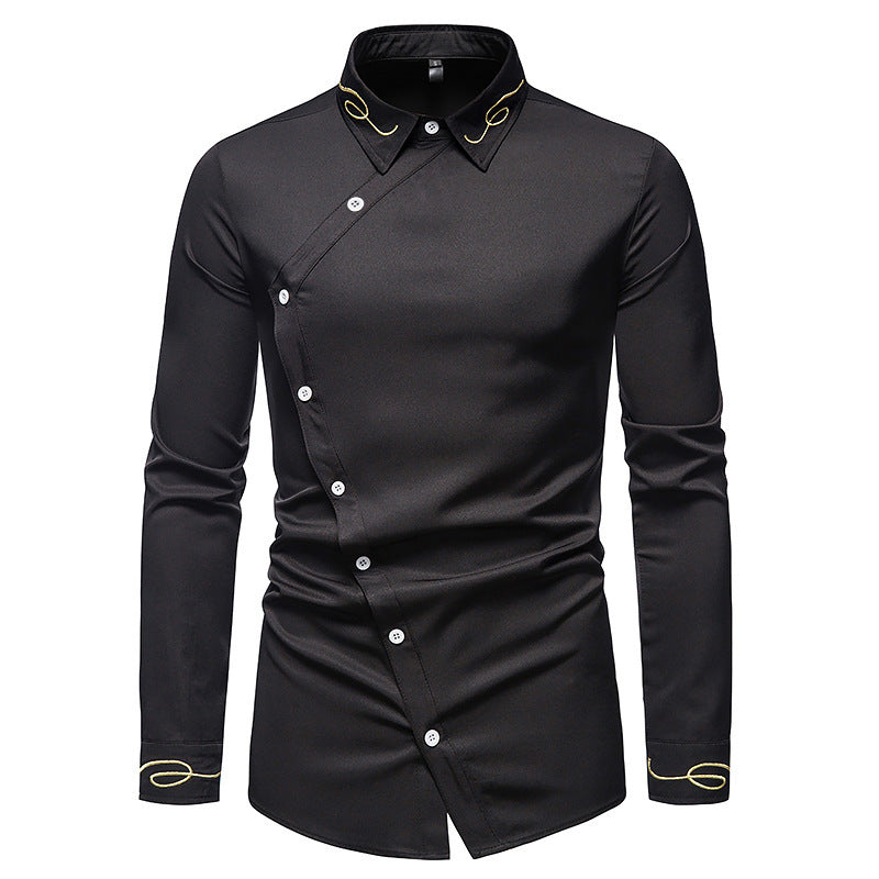 Men's Elegant Long Sleeve Shirt with Decorative Button Details Lisslune