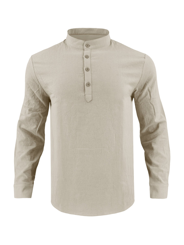 Men's elegant long-sleeve shirt with fashionable standing collar and structured surface Lisslune