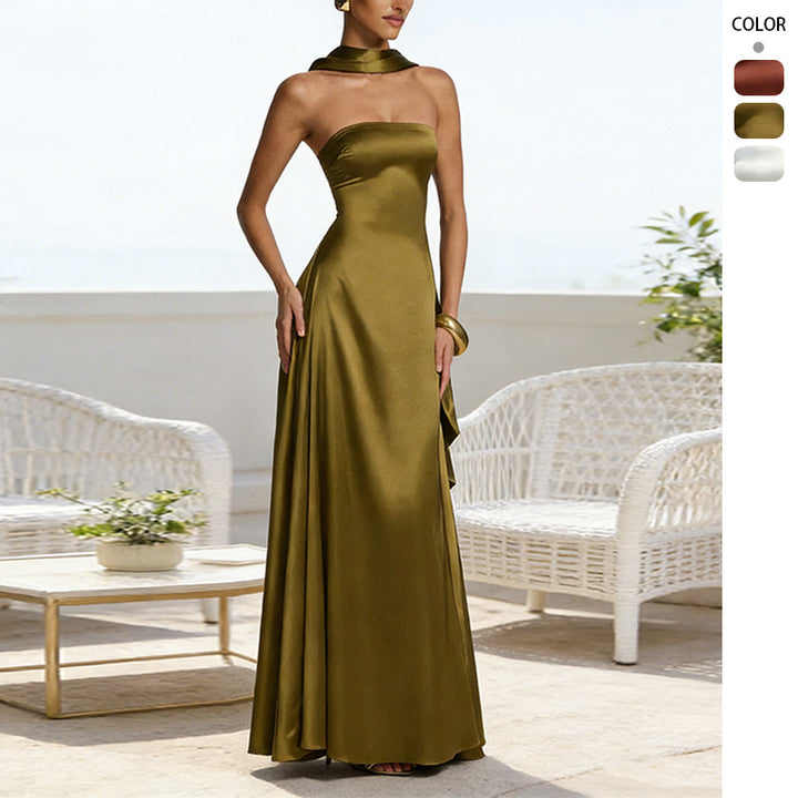 Ladies Elegant and Off-the-Shoulder Evening Dress with Flowing Fall