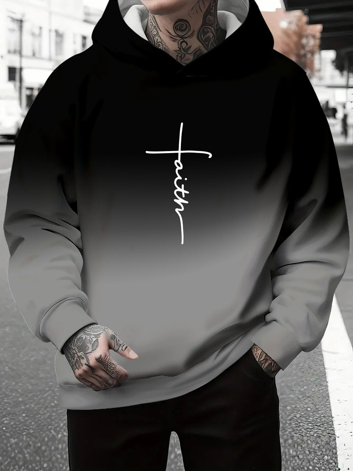 Men's hoodie with subtle gradient look and inspiring lettering Lisslune