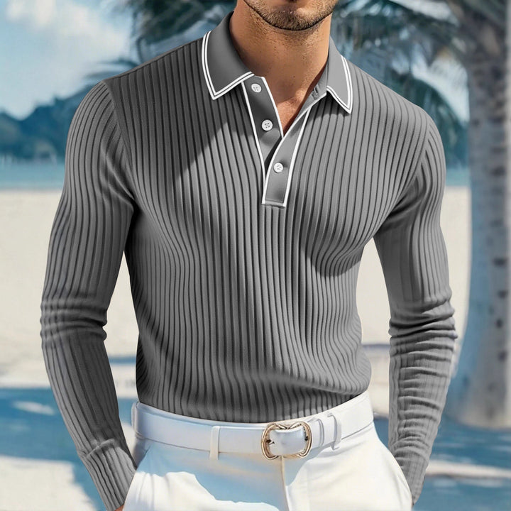 Men's elegant long-sleeve polo shirt with stylish stand-up collar and textured surface Lisslune