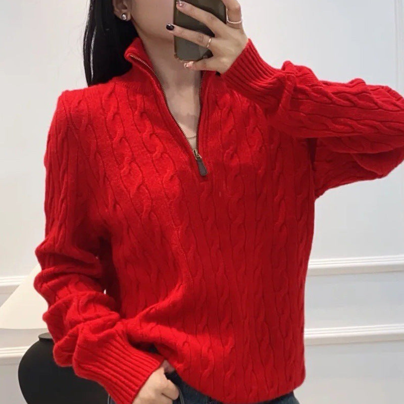 Men's elegant knit sweater with half zipper and cable knit pattern Lisslune
