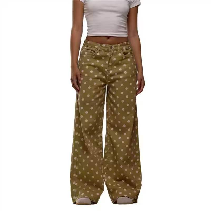 Damen weite Polka-Dot Palazzo-Hosen mit high-waist Schnitt Lisslune