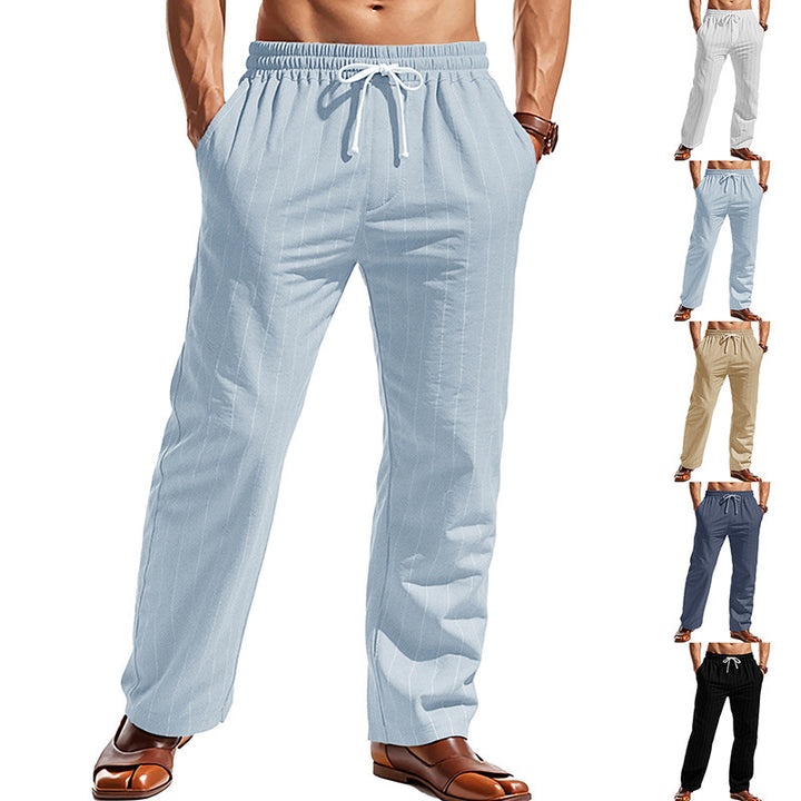 Men's relaxed leisure pants with elastic waistband and striped pattern Lisslune