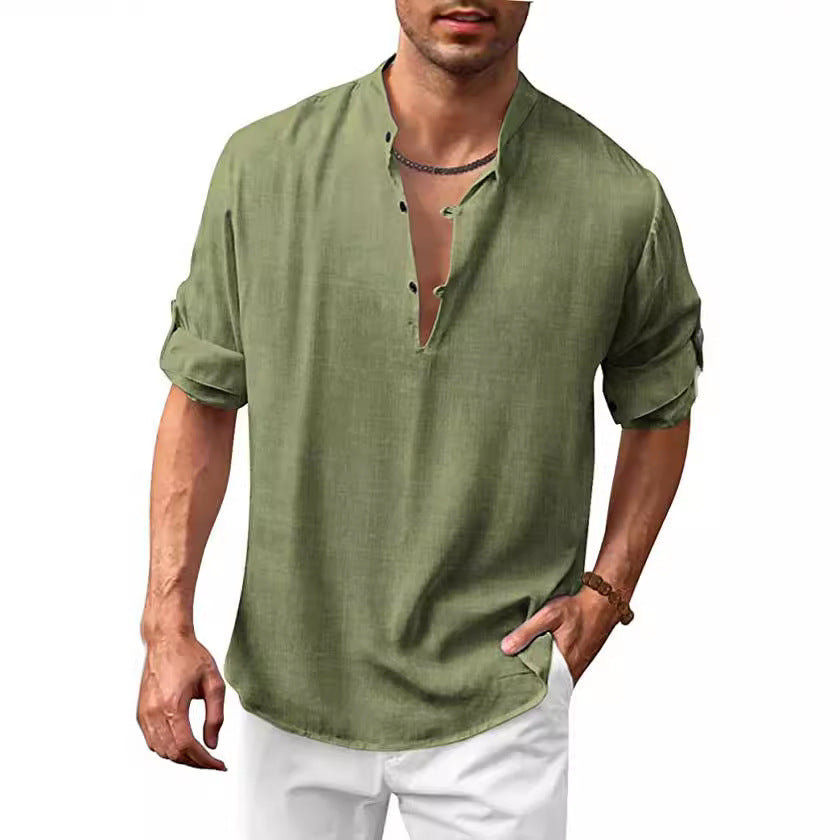 Men's casual shirt with modern stand-up collar and button placket Lisslune