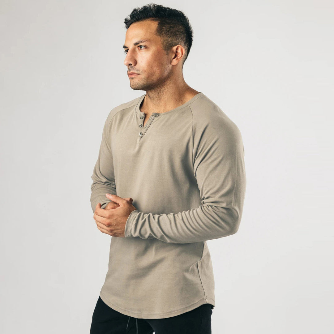 Men's Long Sleeve Henley Shirt with High-Quality Cotton Blend and Buttoned Neckline Lisslune