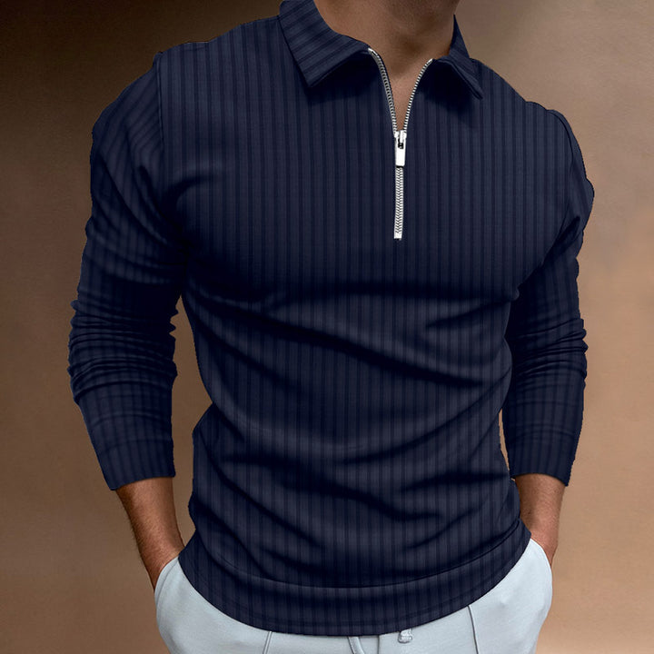 Men's Long Sleeve Polo Shirt with Zipper Lisslune