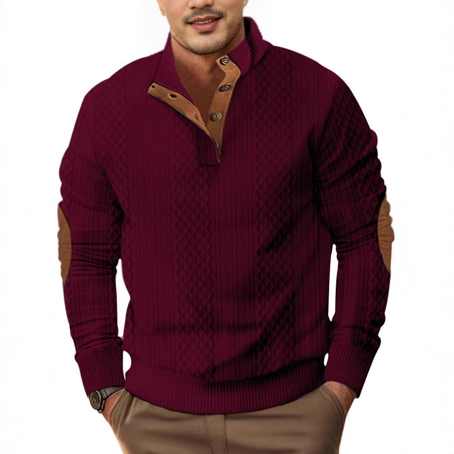 Men's Stylish Sweater with Textured Design and Chester Collar Lisslune