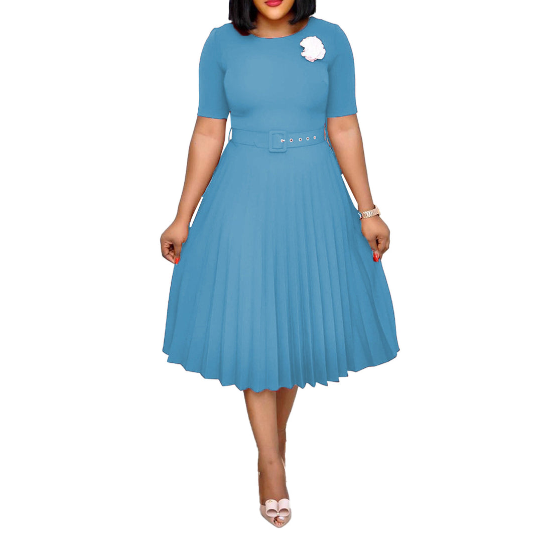 Women's Pleated Dress with Waist Belt and Elegant Silhouette Lisslune