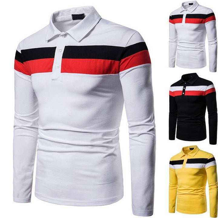 Men's Long Sleeve Polo Shirt with Fashionable Block Stripe Design Lisslune