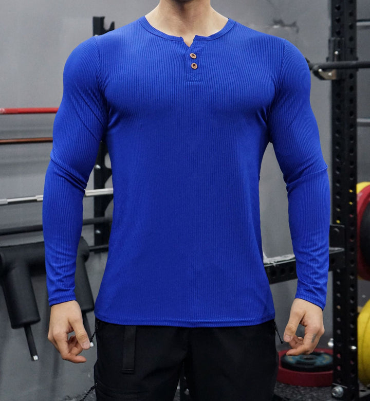 Men's long-sleeve shirt with ribbed texture and button placket Lisslune