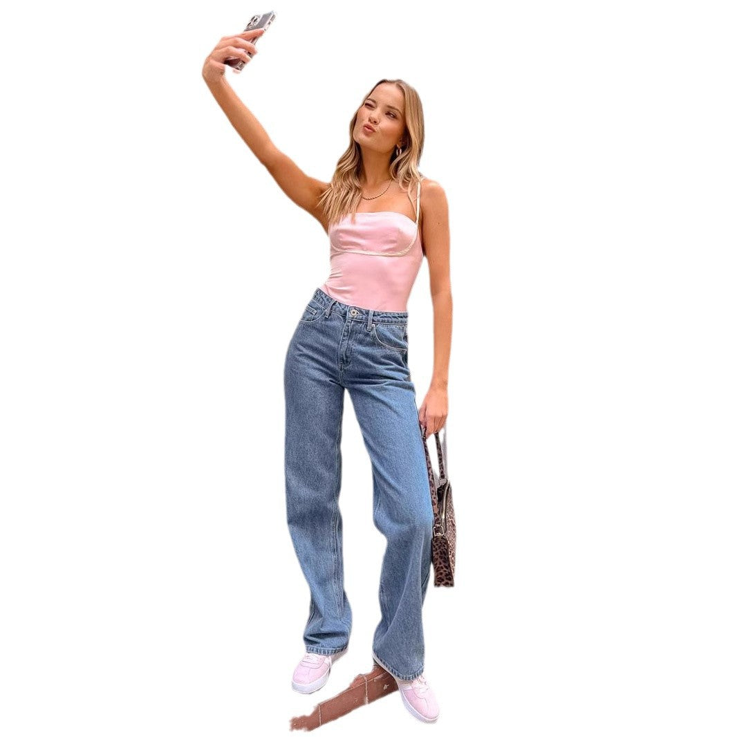 Women's High Waist Jeans with Wide Leg and Classic Cut Lisslune