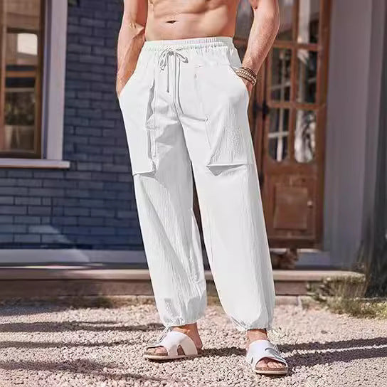 Men's loose summer pants with elastic waistband and pockets Lisslune