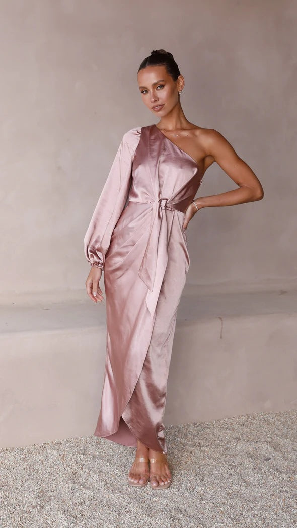 Ladies wrap dress with asymmetric design and elegant waist belt Lune London