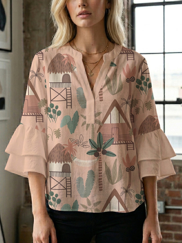 Women's blouse with ruffle details and eye-catching animal print Lisslune